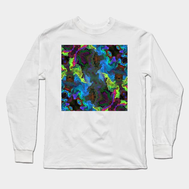 Psychedelic Hippie Square Blue Green and Pink Long Sleeve T-Shirt by WormholeOrbital